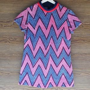 Vintage Chevron Shift Dress | Red Navy Blue | M